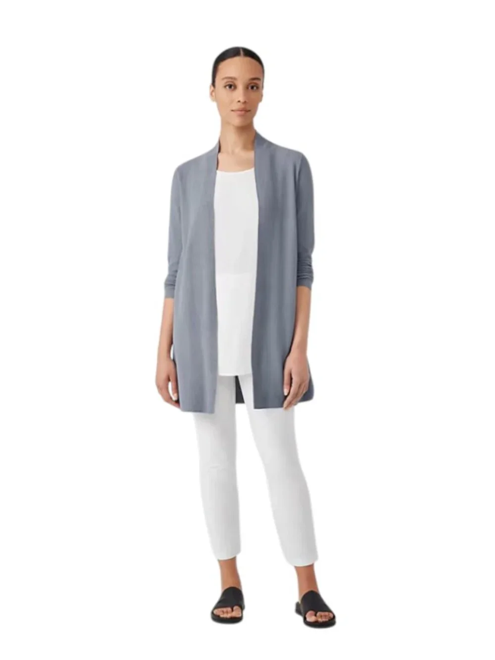 Eileen Fisher Organic Cotton Linen Cardigan Sweater Womens XS Gray Knit Jacket
